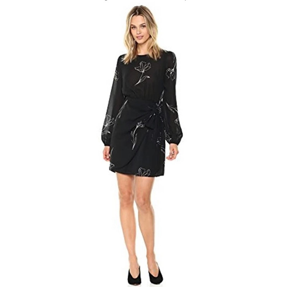 ASTR black tie‎ skirt floral print draped dress XS